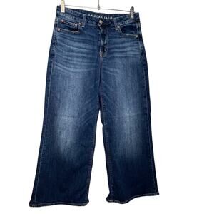 American Eagle Baggy Wide Leg Jeans Women’s 4 Short Low Rise Frayed Hem